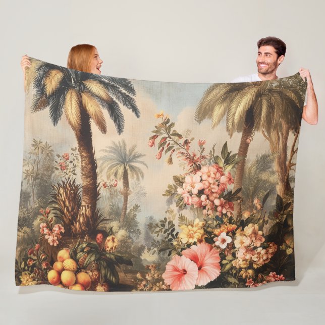 Vintage-Botanikszene mit Palmen Fleecedecke (Beispiel)