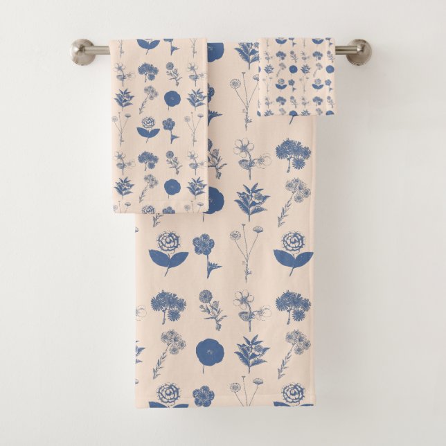 Vintage Botanique Floral Illustration Motif Bleu (En situation)