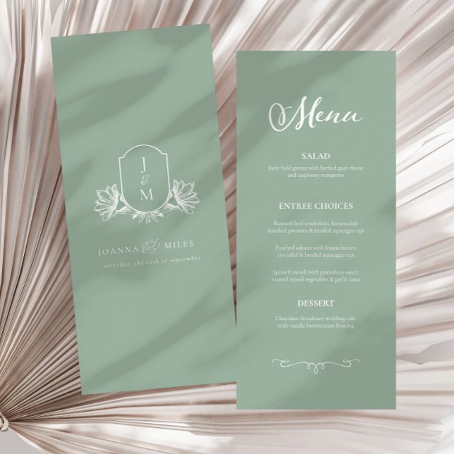 Vintage Botanique Monogramme Crest Mariage Menu (Créateur téléchargé)