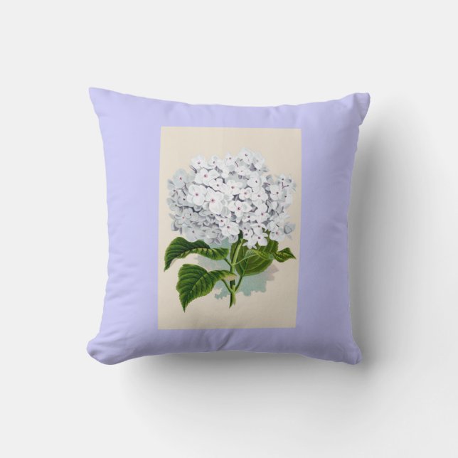 Vintage botanische Bilder von White Hydrangea Kissen (Vorderseite)