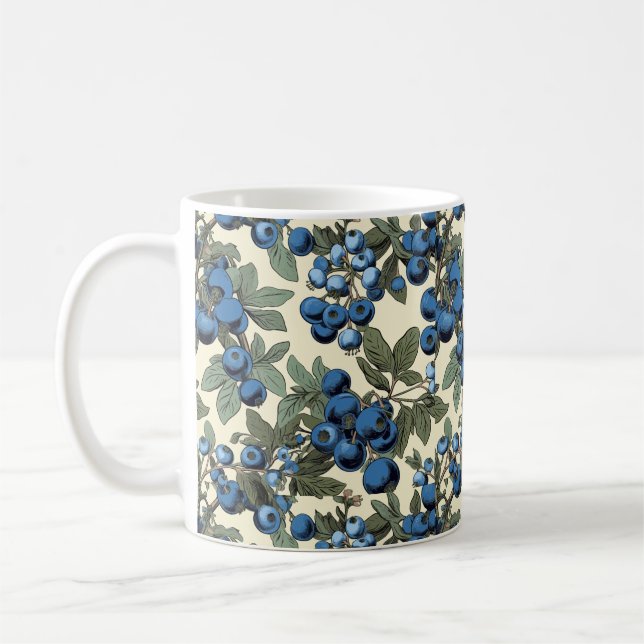 Vintage Botanische Blaubeeren Muster Keramik Tasse (Links)