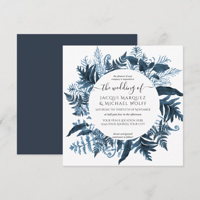 Vintage botanische Blaue Vegetation Einladung (Vorne/Hinten)