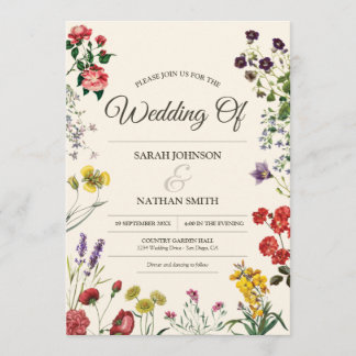 Vintage botanische Blume Einladung zur Hochzeit