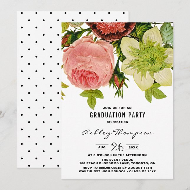Vintage botanische Blume Graduierungspartei Einladung (Vorne/Hinten)