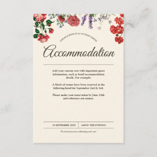 Vintage botanische Blume Hochzeitsunterkunft Begleitkarte