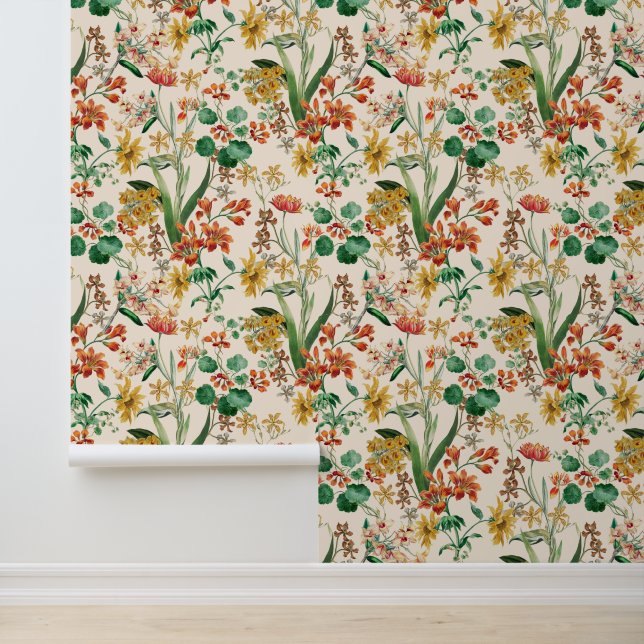 Vintage botanische Blume Tapete (Anwendung)