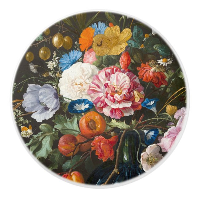 Vintage Botanische Blume und Obst Keramikknauf (Vorderseite)
