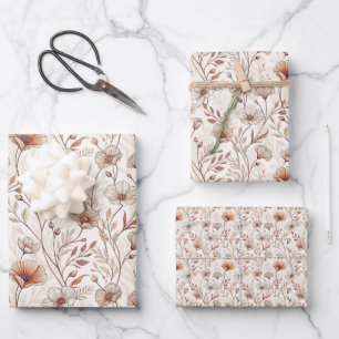 Vintage Botanische Blumengarten-Verpackungsbögen Geschenkpapier Set