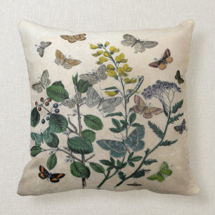 Vintage botanische Blumenschmetterlings-rustikale Kissen