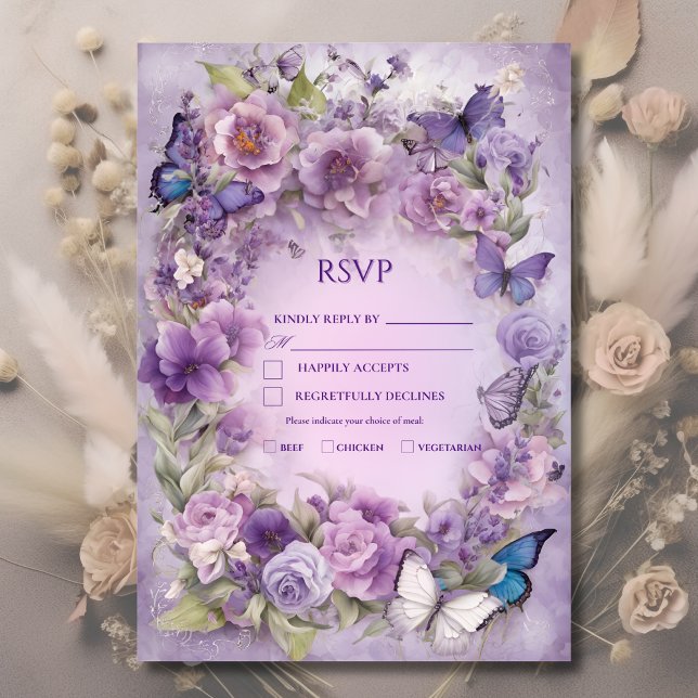 Vintage Botanische Butterfly-Hochzeit RSVP Karte (Von Creator hochgeladen)
