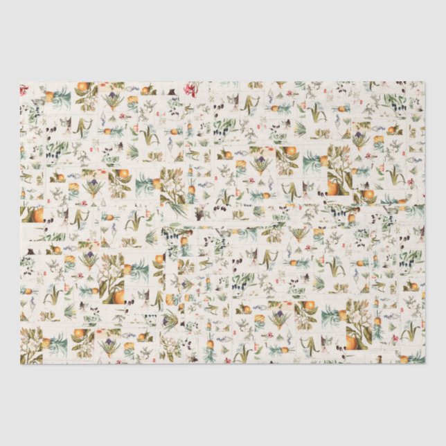 Vintage botanische Collage Seidenpapier (Vorderseite)