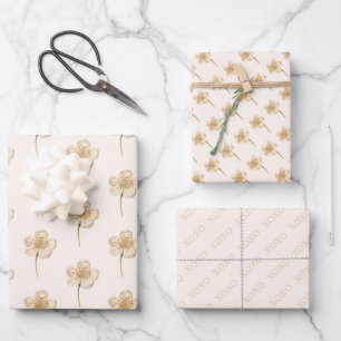 Vintage Botanische Creme Geschenkpapier Set
