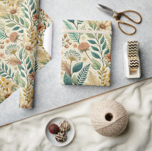 Vintage Botanische Daisy- und Blattmuster Geschenkpapier