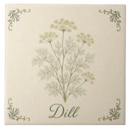 Vintage Botanische Dill-Küchenkrautgarten Fliese