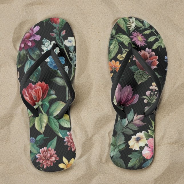 Vintage botanische Elegance Black Flip Flops (Von Creator hochgeladen)