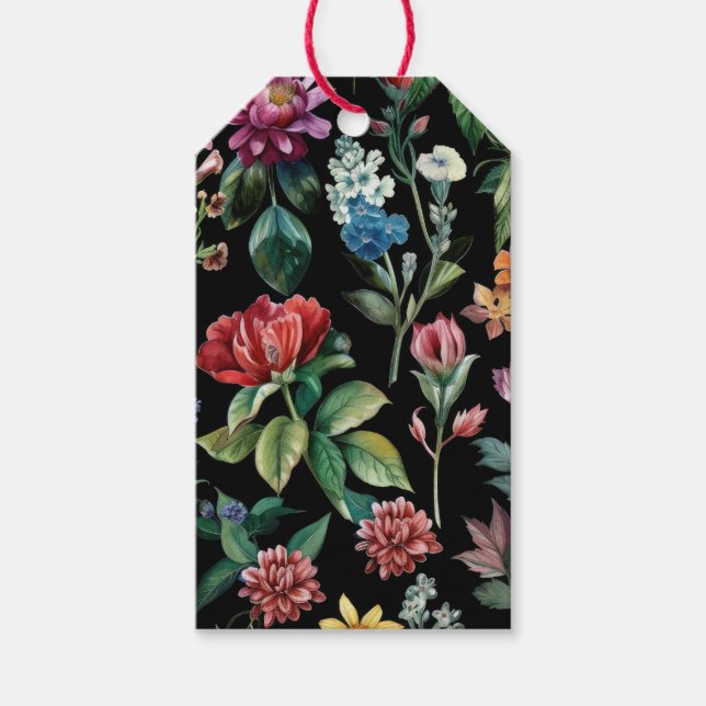 Vintage botanische Elegance Black Geschenkanhänger (Vorderseite)