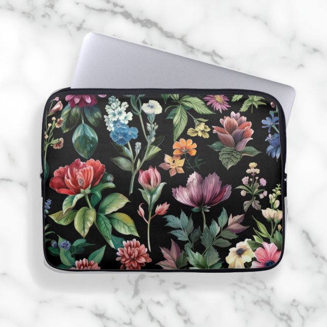 Vintage botanische Elegance Black Laptopschutzhülle (Von Creator hochgeladen)