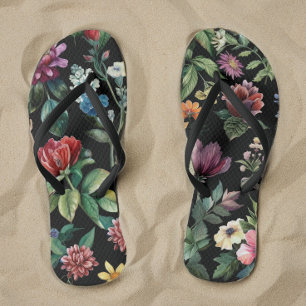 Vintage Botanische Eleganz Schwarz Flip Flops