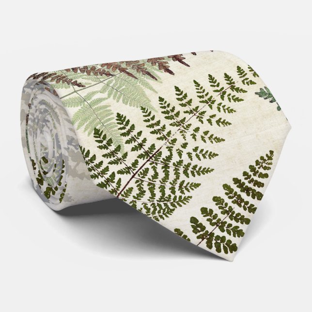 Vintage botanische Farn-Blätter-Krawatte Krawatte (Gerollt)
