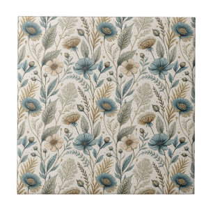 Vintage Botanische Gänseblume- und Wildblumen-Blum Fliese