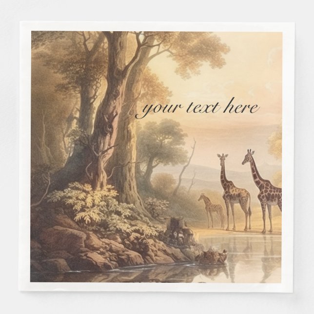 Vintage botanische Giraffen, anpassbar Serviette (Vorderseite)