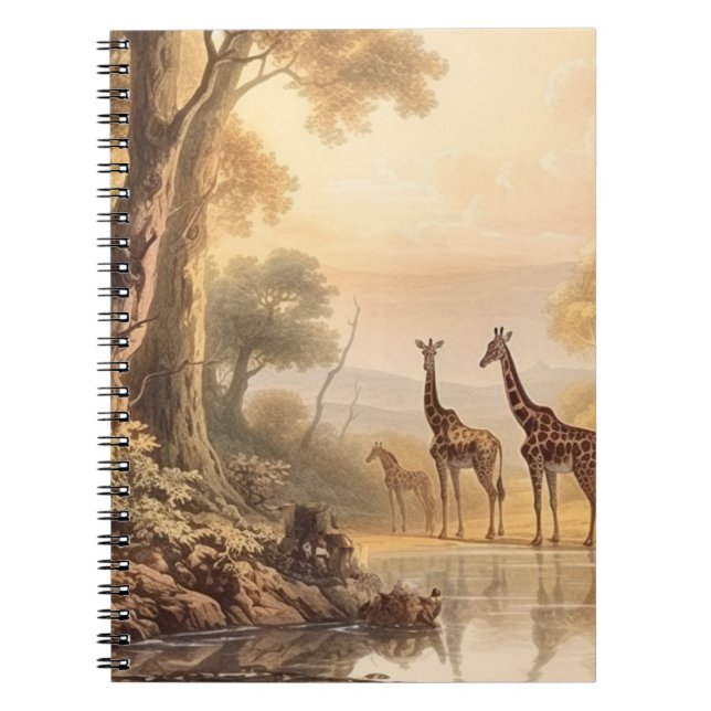 Vintage botanische Giraffenlandschaft am Fluss Notizblock (Vorderseite)