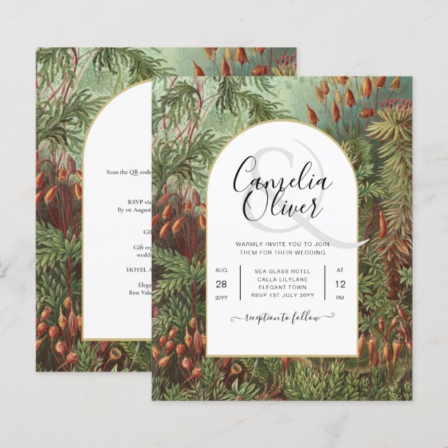 Vintage Botanische Grüne Terrakotta Hochzeit einla (Vorne/Hinten)