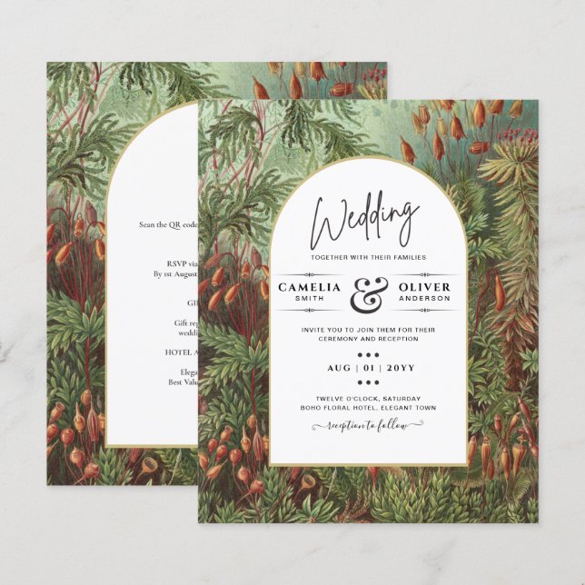 Vintage Botanische Grüne Terrakotta Hochzeit einla (Vorne/Hinten)