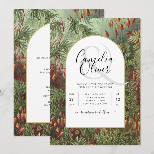 Vintage Botanische Grüne Terrakotta Hochzeit einla Einladung (Vorne/Hinten)