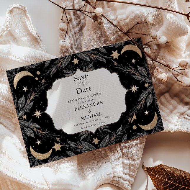 Vintage Botanische Himmelsmondsterne Hochzeit Save The Date (Von Creator hochgeladen)