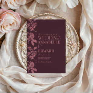 Vintage Botanische Hochzeit Pflaume Burgund Einladung