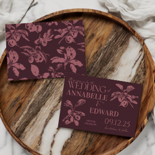 Vintage Botanische Hochzeit Pflaume Burgund Einladung