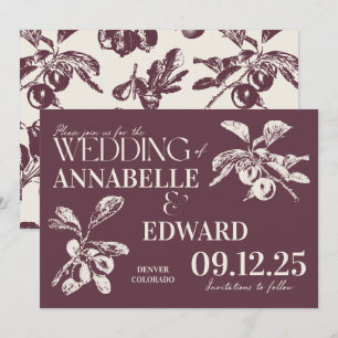 Vintage Botanische Hochzeit Pflaume Burgund Einladung