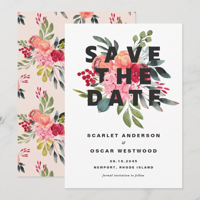 Vintage Botanische Hochzeit Save The Date (Vorne/Hinten)