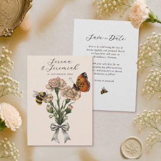 Vintage-Botanische-Hochzeitsanzeige mit Biene und