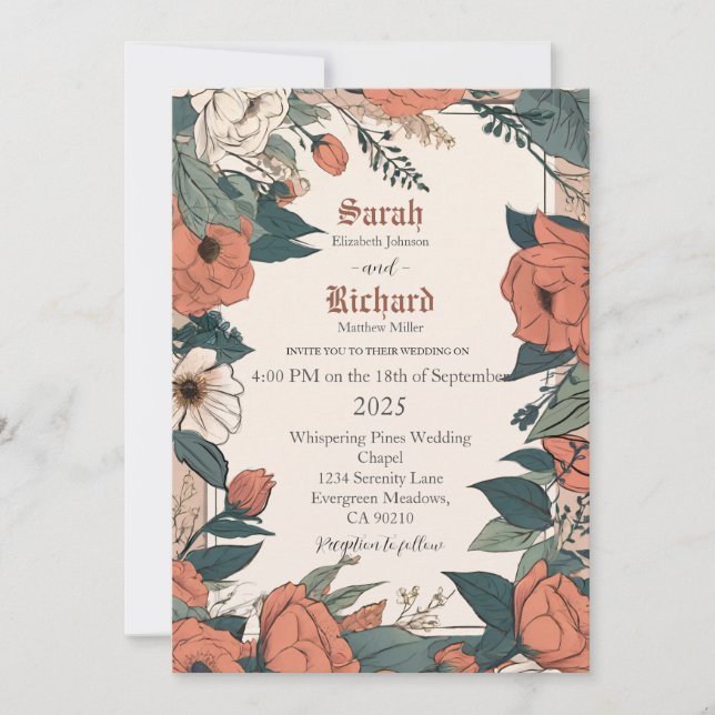 Vintage Botanische Hochzeitssuite Einladung (Vorderseite)