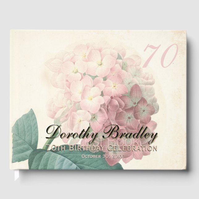 Vintage Botanische Hydrangea 70. Geburtstagsparty  Gästebuch (Vorderseite)