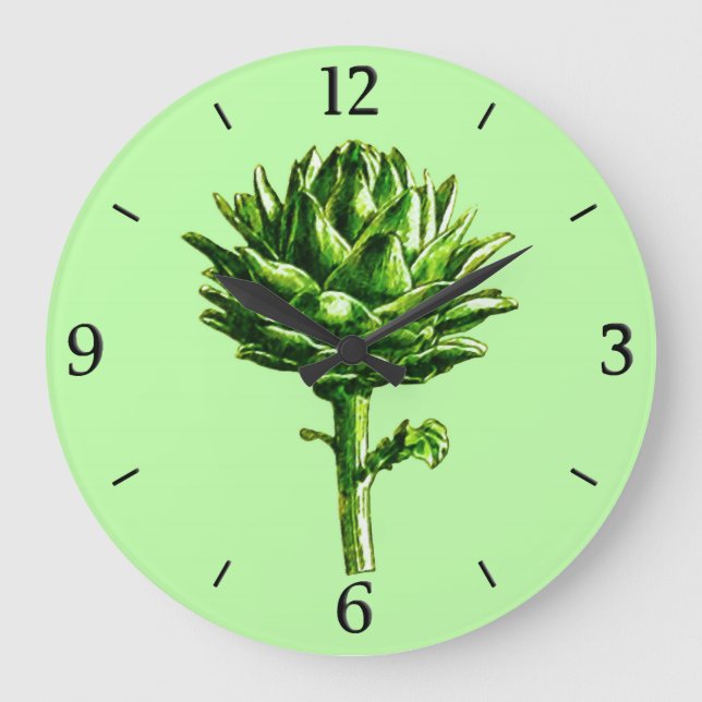 Vintage botanische Illustration, Artichoke Große Wanduhr (Vorderseite)