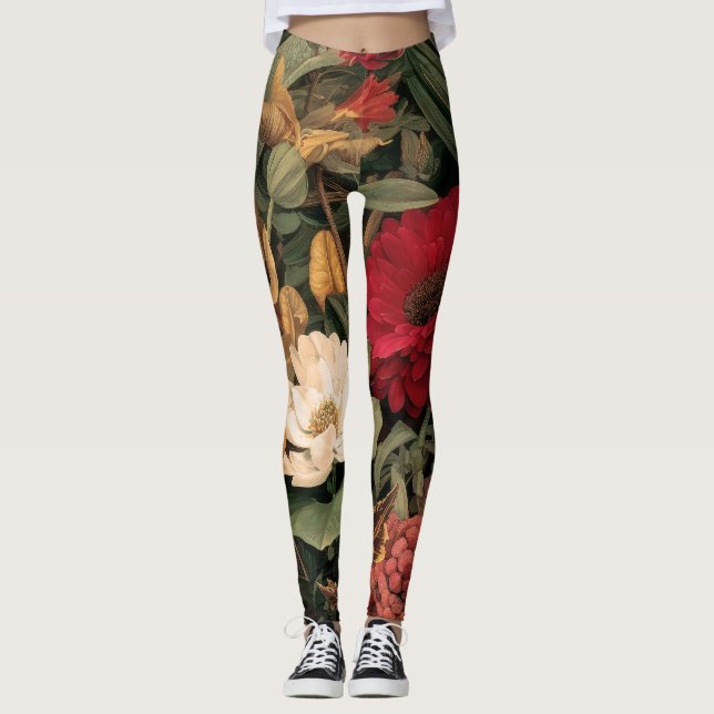 Vintage botanische Illustration Leggings (Vorderseite)