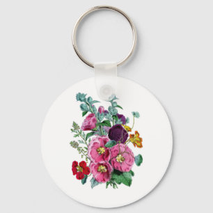 Vintage botanische Illustrationen Hollyhocks Schlüsselanhänger