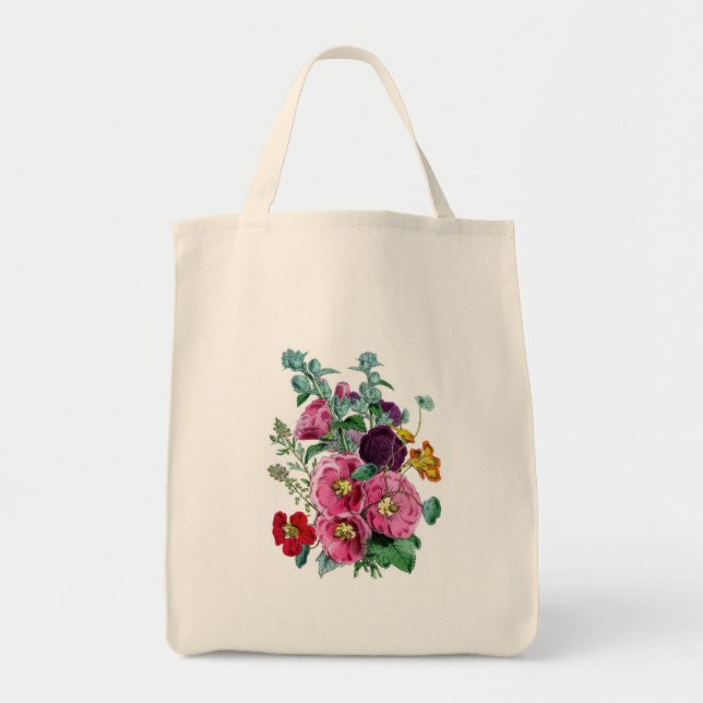 Vintage botanische Illustrationen Hollyhocks Tragetasche (Vorne)