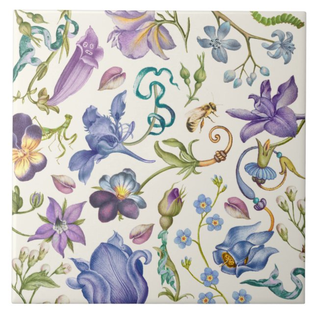 Vintage botanische Keramik Fliese (Vorderseite)