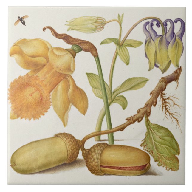 Vintage botanische Keramik Fliese (Vorderseite)