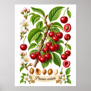 Vintage botanische Kirsch-Illustration Poster