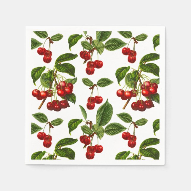 Vintage Botanische Kirschen Serviette (Vorderseite)
