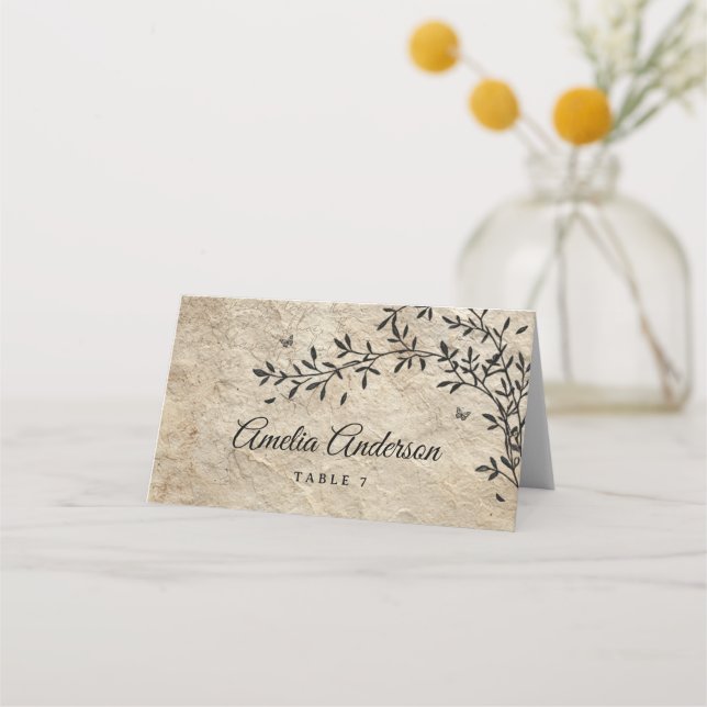 Vintage Botanische Kranzhochzeit Platzkarte (Vorderseite)