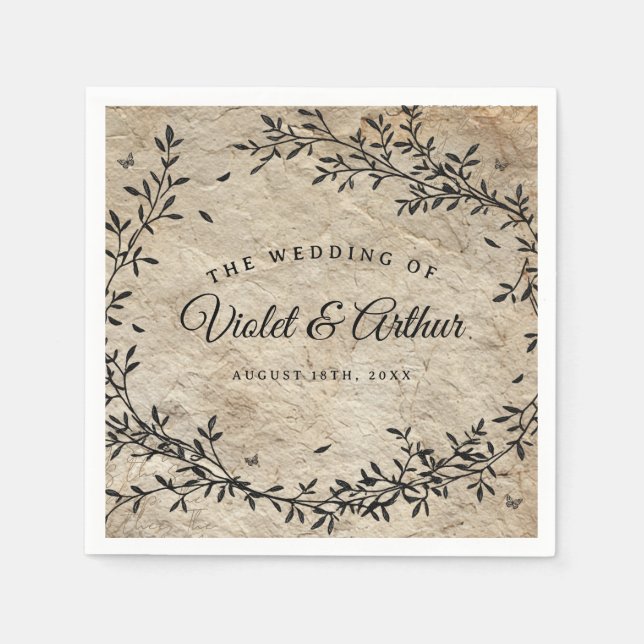Vintage Botanische Kranzhochzeit Serviette (Vorderseite)