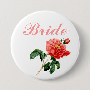 vintage botanische Kunst rote Rosenblüten Braut Button