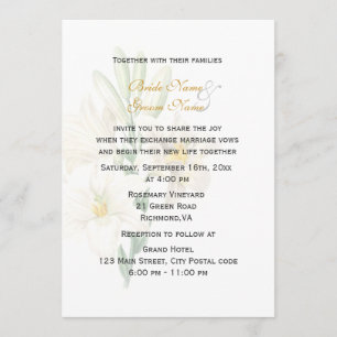 Vintage botanische Kunst weiße Lilien-Blumen-Hochz Einladung