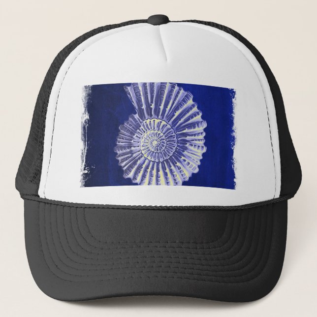 Vintage botanische Küste Blau Weiße Muschel Truckerkappe (Vorderseite)